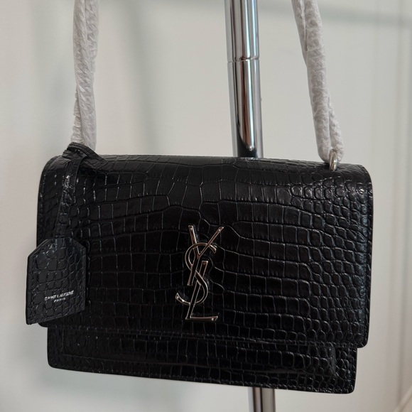 Saint Laurent Croc Embossed Leather Crossbody Bag New - Picture 8 of 16